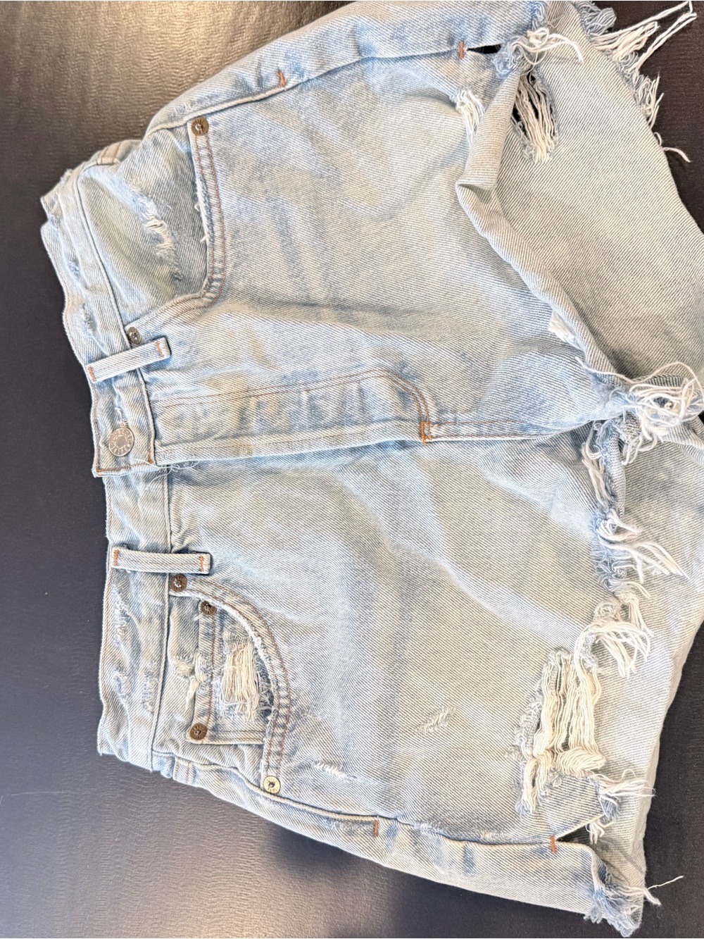 Agolde Light Blue Denim Shorts with Contrast Stitching